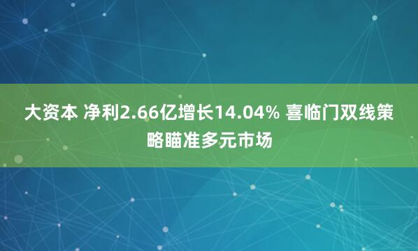 大资本 净利2.66亿增长14.04% 喜临门双线策略瞄准多元市场