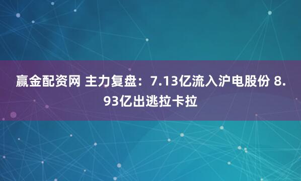 赢金配资网 主力复盘：7.13亿流入沪电股份 8.93亿出逃拉卡拉
